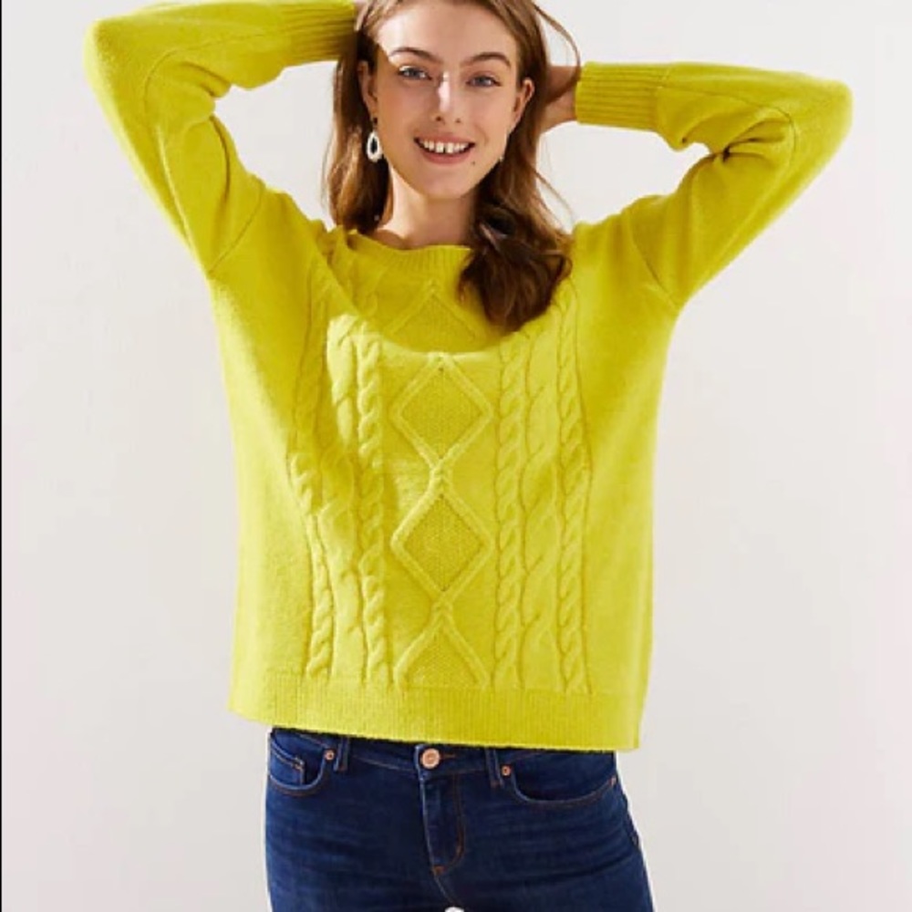 LOFT Yellow Pull-over Cable-knit sweater size XS